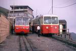 636-capolago-generoso/539383/ferrovia-monte-generoso-noch-mit-dieselbetrieb Ferrovia Monte Generoso noch mit Dieselbetrieb: Bhm 1/2 5 mit Vorstellwagen und Bhm 2/4 3 auf dem Generoso, 23.Juli 1970 