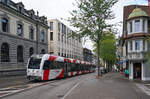 Am 17.08.2026 ist der ABe 4/8 7003 auf der Rheinstra�e in Frauenfeld in Richtung Marktplatz unterwegs