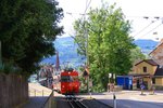 Appenzellerbahnen - Zahnstangenrampe von St.Gallen nach Riethüsli. Zug mit Triebwagen 12. Blick hinab nach St.Gallen. 10.Juni 2016. 