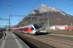 SOB Triebzug der S4 nach St.Gallen bei der Ausfahrt in Sargans.06.02.14