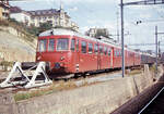 Die Doppeltriebwagen RAe4/8 1022 und 1023 wurden 1953 beschafft und unterschiedensich mechanisch und elektrisch deutlich vom Churchill-Pfeil 1021. Sie fuhren sowohl Regionalzüge wie auch Ausflugszüge. Nach einer Kollision schied 1022 im Jahre 1977 aus, und 1023 fiel einem Brand in Rotkreuz am 6.November 1985 zum Opfer. Im Bild steht 1023 in Lausanne, 21.September 1967.