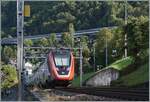 Ein SBB RABe 502  Twindexx  auf Test-/Probefahrt hat Villeneuve verlassen und fährt nun in Richtung Lausanne.