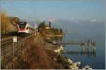 Ein SBB Flirt RABe 523 am Lac Léman bei St-Saphorin.