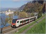 Der SBB RABe 523 110 ist als R4 kurz vor Villeneuve auf dem Weg nach St-Maurice. Das Ziel des Zuges weicht vom Jahresfahrplan ab, da der Zug infolge Baustellenbedingtem (Roche VS) Ausfall des RE 33 von Aigle bis St-Maurice verlängert wird.

14. Nov. 2024