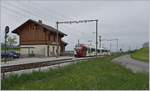 Der TPF  SURF Be 2/4 / B / ABe 2/4 104 als S 50 nach Palézieux unterwegs erreicht den schmucken Bahnhof von Vaulruz Sud.