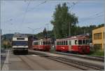 gtw-be-26/427124/cev-gtw-be-26-und-bdeh CEV GTW Be 2/6 und BDeh 2/4 74 und 73 in Blonay. 
7. Mai 2015  
