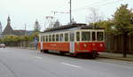 Im Mai 1980 ist der Be 4/4 82 der OJB in Solothurn auf der Baselstraße in Richtung Niederbipp unterwegs.