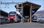  Fernverkehr  auf der Train de Vignes Strecke: der für den Fernverkehr beschaffte SBB RABe 523 503  Mouette  (RABe 94 85 0 523 503-6 CH-SBB) wartet in Vevey als S7 auf die Abfahrt nach Puidoux.