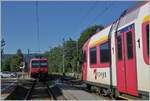 Der Gegenzug mit dem schiebenden TRAVYS RBDe 560 384-0 (RBDe 560 DO TR 94 85 7560 384-0 CH-TVYS)  Lac de Brenet  nach Le Brassus verlässt Le Pont.