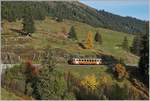 Der BLM Be 31 Lisi ist in der schönen Herbstlandschaft zwischen Grütschalp und Winteregg Richtung Mürren unterwegs.