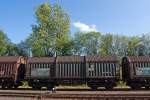 Teleskophaubenwagen mit vier Radstzen fr Coiltransporte (Shimmns-u) der SBB (Schweizerischen Bundesbahnen) am 29.05.2011 in Herdorf.