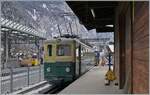 Der WAB BDeh 4/4 115 ist mit einem Güterzug aus Richtung Wengen in Lauterbrunnen angekommen und steht nun (zum Fotografieren) wenig geschickt am Güterschuppen.