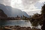 Der Blick am 26.02.2012 von Montreux auf Chteau de Chillon, in einem ganz besonderen Licht.