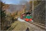  La DER 2021  (Saison Abschluss 2021) der Blonay Chamby Bahn mit dem G 2/  N° 4  Rimini  in der Baye de Clarens Schlucht auf dem Weg nach Chamby.