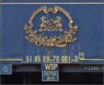 Gusseisernes Emblem mit weiteren Anschriften an Schlafwagen Nr. 4161 D. Sulgen, April 2014.