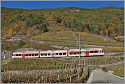 Ein TMR Region Alpes RABe 525 in den noch überraschend bunten Weinreben bei Bovernier     6.