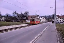 Forchbahn: Triebwagen 13 kommt von Esslingen herauf, 25.M�rz 1970.